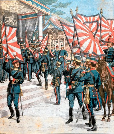日本の連隊に色を提示する日本の天皇、1904 作： Unbekannt