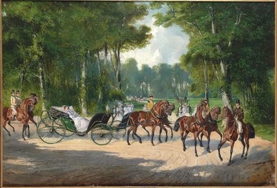 ウィーンのプラーターで馬車に乗る皇后エリザベート（1860年頃）。 作： Unbekannt