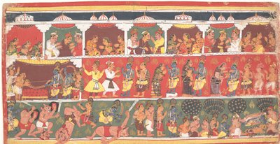 マトゥラでの出会い: 分散したバガヴァタ プラーナのページ..., ca. 1700年。 作： Unbekannt