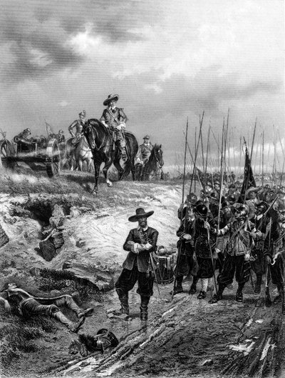 イギリス南北戦争：1644年7月2日、マーストンムーアの戦いでのオリバークロムウェル1599-1658 作： Unbekannt