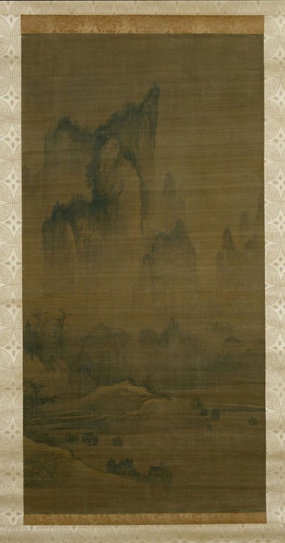 霧に覆われた寺院からの夕べの鐘、洞庭湖の右にある秋の月、カリフォルニア州。 1450-1500。 作： Unbekannt