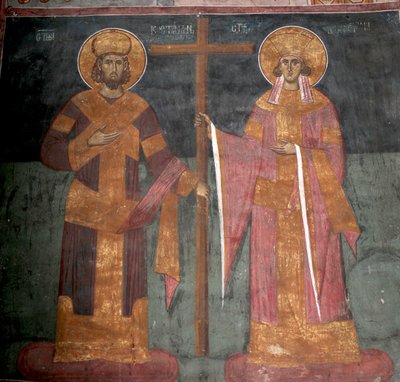 十字架の高揚。聖人コンスタンティヌス大帝とヘレナ、1350年頃 作： Unbekannt