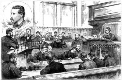1884年、バーミンガムの警察裁判所でのジョンFイーガンの検査、ダイナマイトプロット 作： Unbekannt