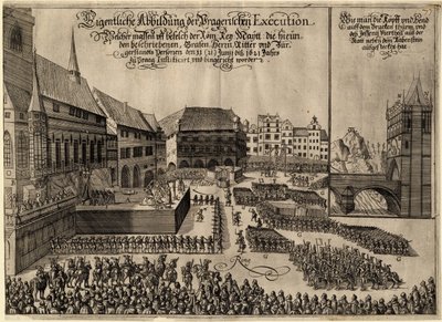 1621年、1621年6月21日、プラハの旧市街広場でのプロテスタント指導者27名の処刑 作： Unbekannt