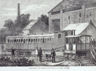1869年8月、短距離でのFairlies蒸気運搬車の実験 作： Unbekannt