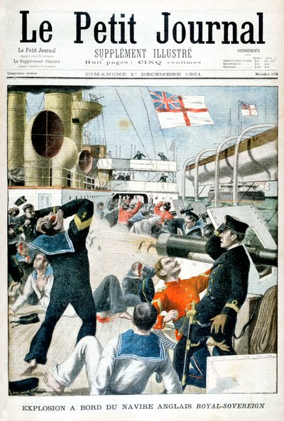 イギリス軍艦HMSロイヤルソブリン号での爆発、1901年 作： Unbekannt