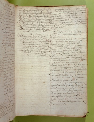 1673年4月、ブランヴィリエ侯爵夫人に死刑を宣告し、焼却したコンシェルジュリーの記録からの抜粋（紙にペン・インク 作： Unbekannt
