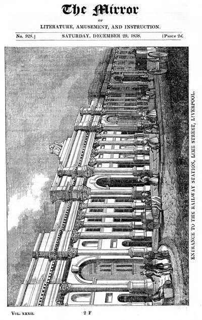 ライムストリート駅のファサード、リバプール、1838 作： Unbekannt