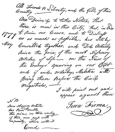 アメリカの食糧不足についての宣言の複製、1779年c 1880年 作： Unbekannt