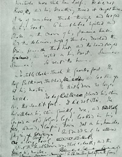 1918年、1928年、ジョンガルスワージーによる「フォーサイテのインディアンサマー」のMSのファクシミリページ。 作： Unbekannt