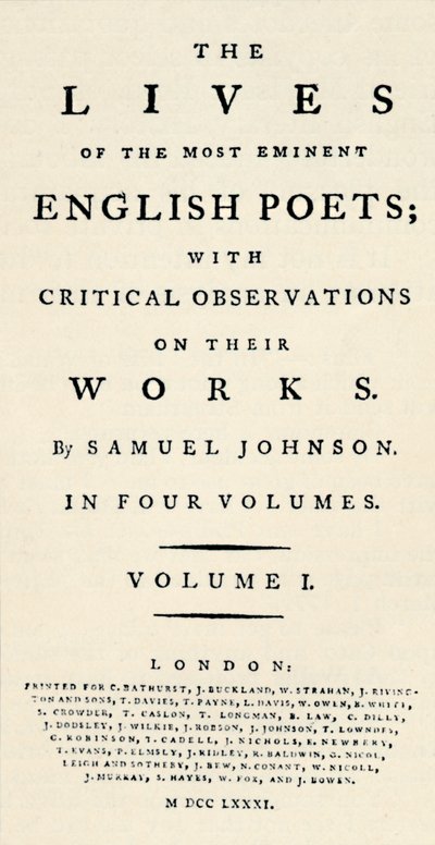 Johnsons Lives of the Poetsの縮小されたファクシミリのタイトルページ-別の形式で再発行されたもの。 T 作： Unbekannt