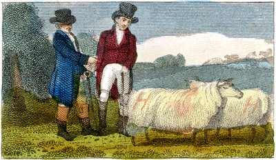 1822年にディシュリーニューレスターの羊について話している農家 作： Unbekannt