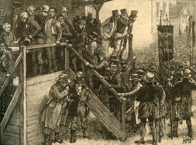ジョンマーフィー神父、1828年c1890年、アイルランドのクレア補欠選挙に投票するようにテナントを誘導。 作： Unbekannt