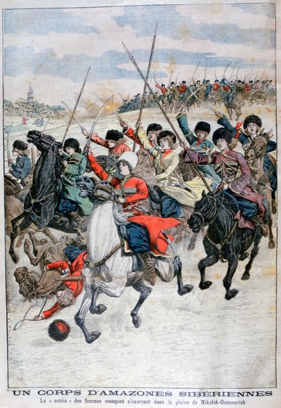 女性のシベリアのコサック騎兵隊、日露戦争、1904年 作： Unbekannt