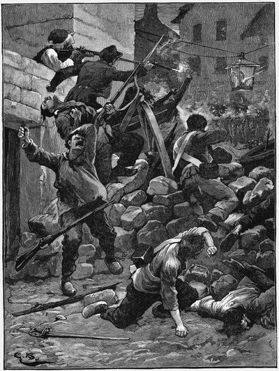 バリケードでの戦い、7月君主制、フランス、1848年c1885 作： Unbekannt