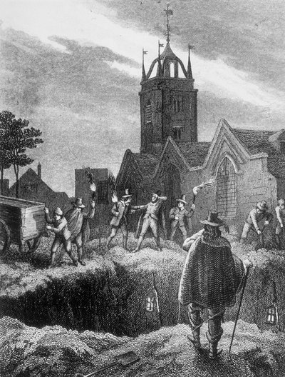 疫病のロンドン、c1665の間に夜に大量の墓を埋める 作： Unbekannt