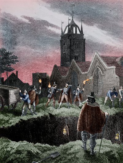 疫病のロンドン、c1665の間に夜に大量の墓を埋める 作： Unbekannt