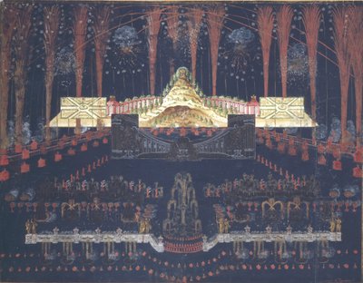 1742年4月25日、モスクワの18世紀半ばの花火と照明。 作： Unbekannt