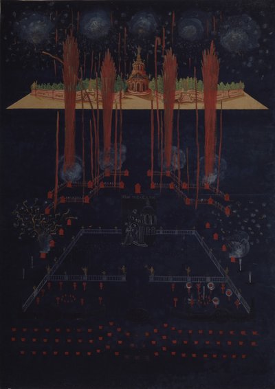 1742年2月10日、18世紀の中頃の花火とイルミネーション。 作： Unbekannt
