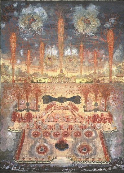 18世紀半ばのモスクワ、1744年6月16日の花火とイルミネーション。 作： Unbekannt