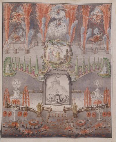 1747年9月17日の18世紀半ばのゴスティリツィでの花火と照明。 作： Unbekannt