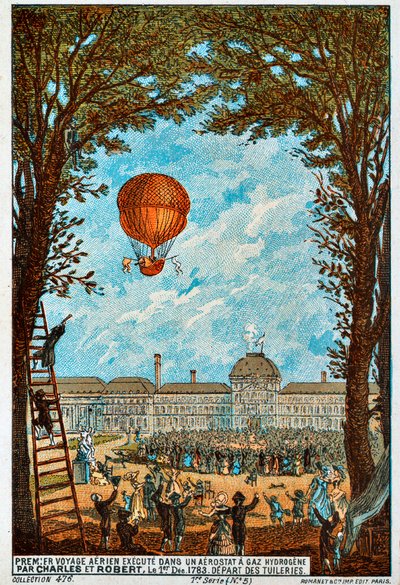 チャールズとロバートによる最初の空中航海、パリ、フランス、1783 1890年代。 作： Unbekannt