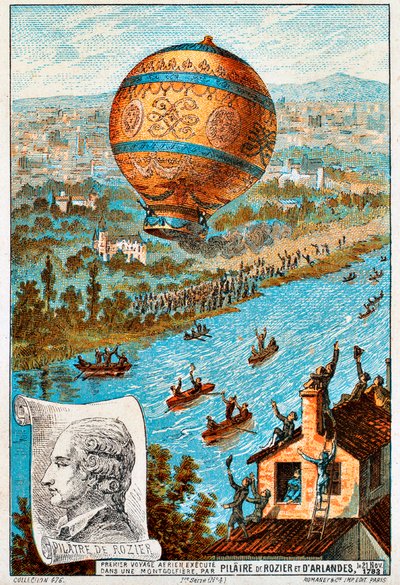1783〜1890年代、パリ、ロジェとダランデの最初の空中航海。 作： Unbekannt