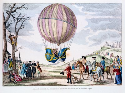 1783年12月1日、水素バルーンでの最初の有人飛行、フランス 作： Unbekannt