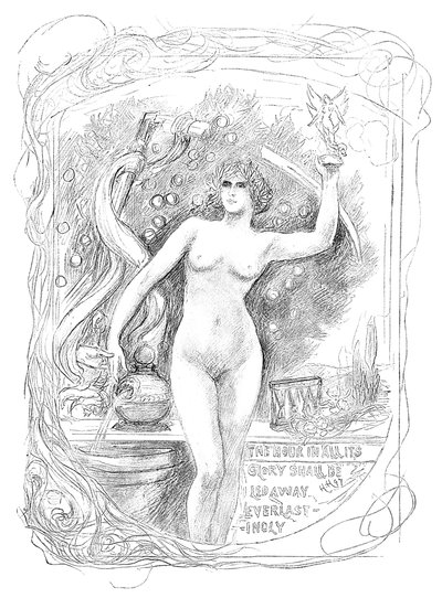 エナメルの最初のスケッチ栄光の中での時間は永遠に導かれなければならない、1899年 作： Unbekannt