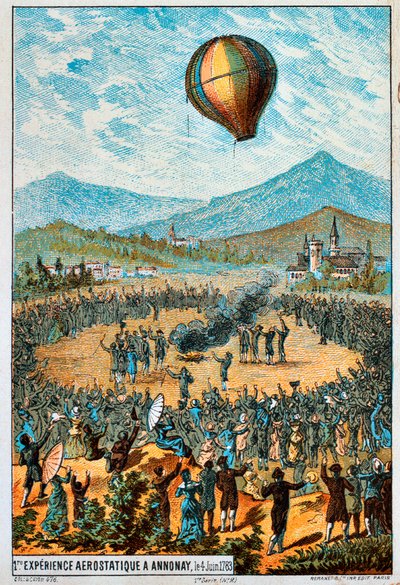 1783年6月4日、フランス、アノネーでの熱気球の最初のテスト飛行1890年代 作： Unbekannt