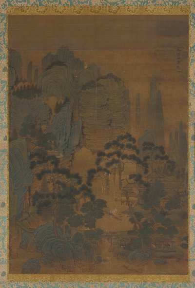 山と小川の間の漁船、16世紀。 作： Unbekannt