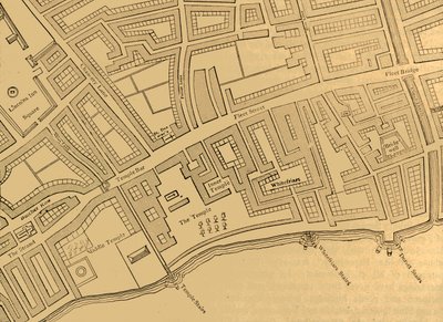 フリートストリート、テンプルなど、ロンドンの地図から、1720年、1897年に公開。 作： Unbekannt