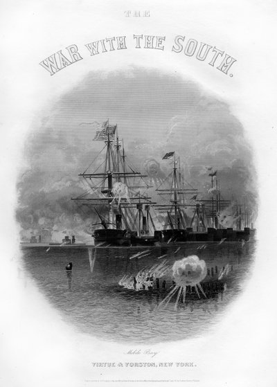 砦と障害物を通過する艦隊、モービル湾の戦い、1864年8月5日、1862〜1867年 作： Unbekannt