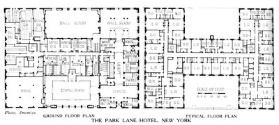 フロアプラン、パークレーンホテル、ニューヨークシティ、1924 作： Unbekannt