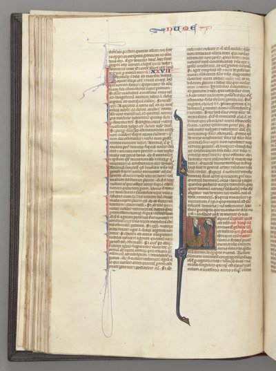 フォル。 46v、数字、歴史的イニシャルL、角のあるモーセ、神の前にひざまずくc。 1275-1300。 作： Unbekannt