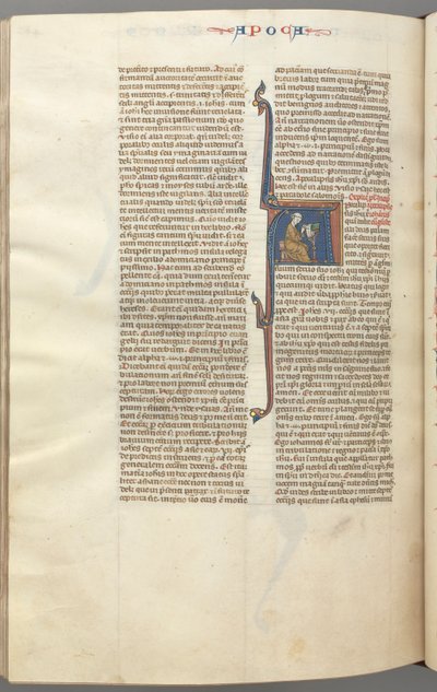フォル。 482v、黙示録、歴史的イニシャルA、ジョンが机に座って書いている...、c。 1275-1300。 作： Unbekannt
