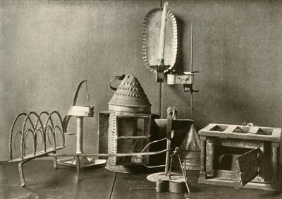 フットウォーマー、石油ランプ、ろうそくの燭台、ブリキのランタン、トースター、1937年、18世紀。 作： Unbekannt