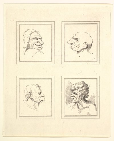 Leonardo da VinciによるCharacaturasからの4つの頭、Wincelslaus Hollarによる図面から、...、1786年。 作： Unbekannt