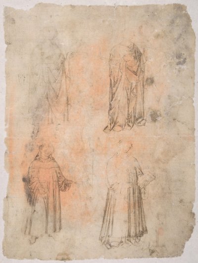 4 人の聖人の直腸、2 人の聖人、座っているマドンナ、ひざまずく図、14 世紀。 作： Unbekannt