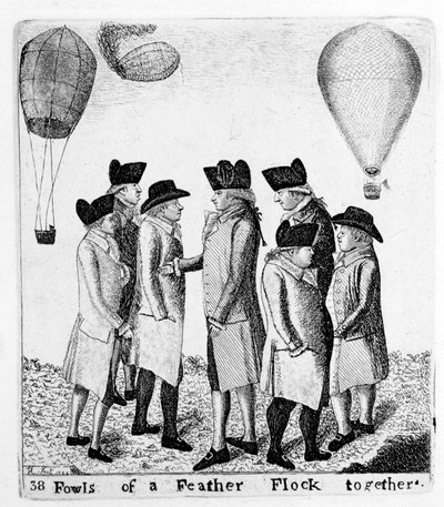 鳥の群れが集まる、飛行士のグループ、c1785 作： Unbekannt