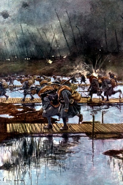 1917年7月31日午前4時45分、第一次世界大戦、イゼル運河のフランス第1歩兵隊横断 作： Unbekannt