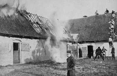 フランスの兵士はドイツの焼夷弾、アルトワ、第一次世界大戦、1915年に始まった火と戦います 作： Unbekannt