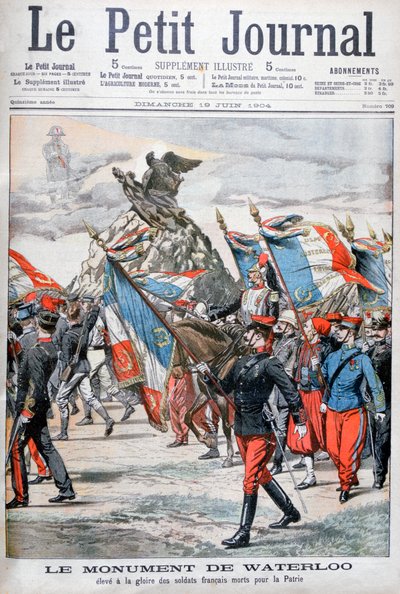 ウォータールーの戦いの記念碑を通り過ぎて行進するフランス軍、1904年 作： Unbekannt