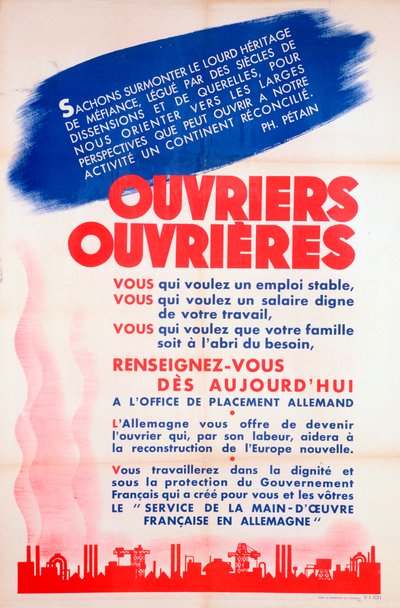 ドイツのポスターのためのフランスの労働者、c1942-1944 作： Unbekannt