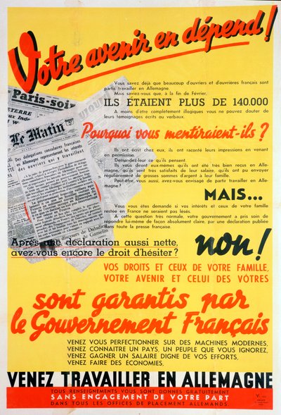 ドイツのポスターのためのフランス人労働者、c1942-c1944 作： Unbekannt