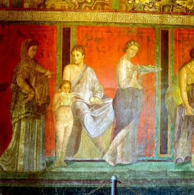 謎の別荘、ポンペイ、イタリア、紀元前1世紀〜紀元前1世紀のフレスコ画 作： Unbekannt