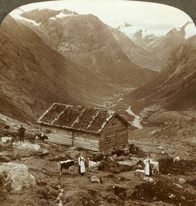 ヴィッドセーターの山の宿からヴィッドの谷を下る-山。正しい距離にあるスカーラ、c1905。 作： Unbekannt