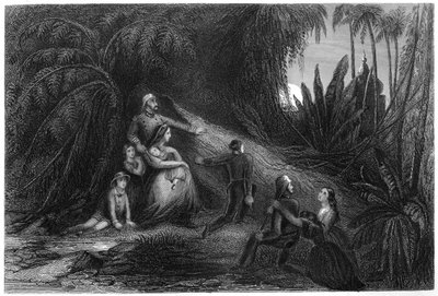 家族がジャングルに身を隠した逃亡将校、1857年、1860年 作： Unbekannt