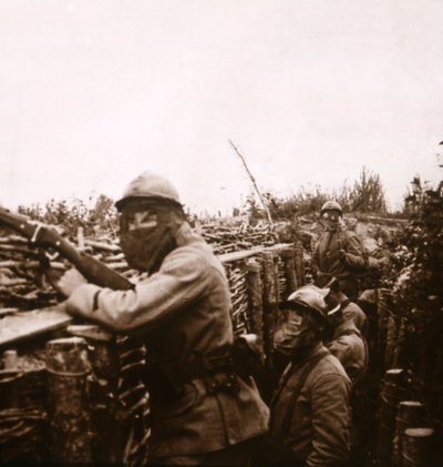 トレンチのガス警報、シャンパン、フランス北部、1916 作： Unbekannt
