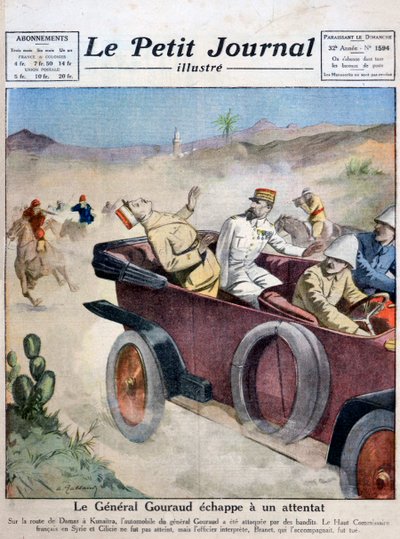 グラウ将軍、ダマスカスからクナイトラへのルートで暗殺未遂、1921年 作： Unbekannt